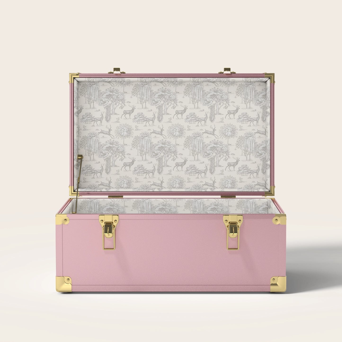 Pink trunk with tan nature interior pattern