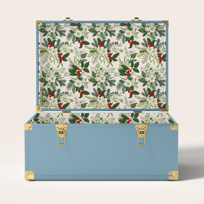 Blue trunk with Christmas holly interior pattern