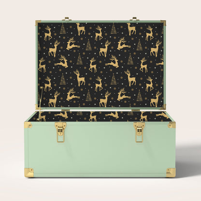 Green trunk with gold deer and tree interior pattern
