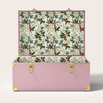Pink trunk with Christmas holly interior pattern