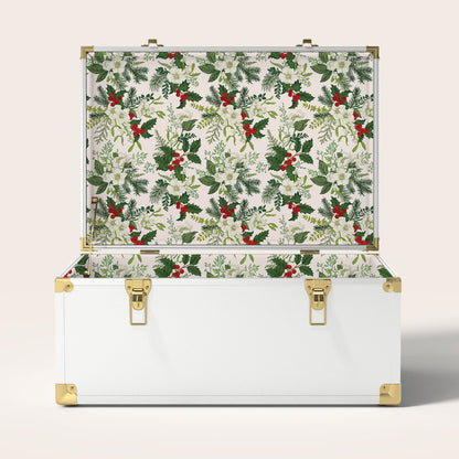 White trunk with Christmas holly interior pattern