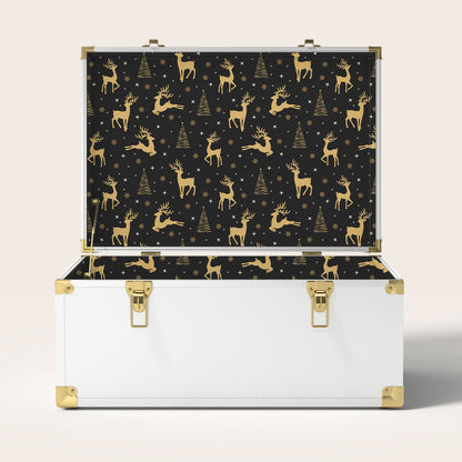 White trunk with gold deer and tree interior pattern