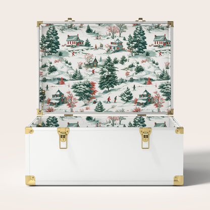 White trunk with a decorative winter scene interior pattern