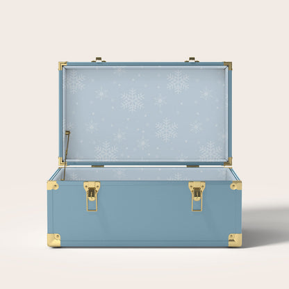 blue trunk with light blue snowflake interior pattern
