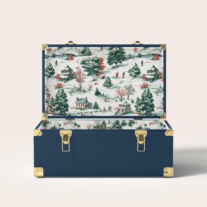 Navy trunk with a winter scene interior pattern