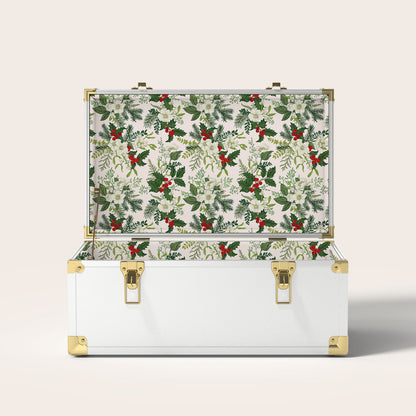 White trunk with Christmas holly interior pattern.
