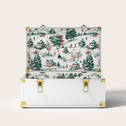 White trunk with a decorative winter scene interior pattern