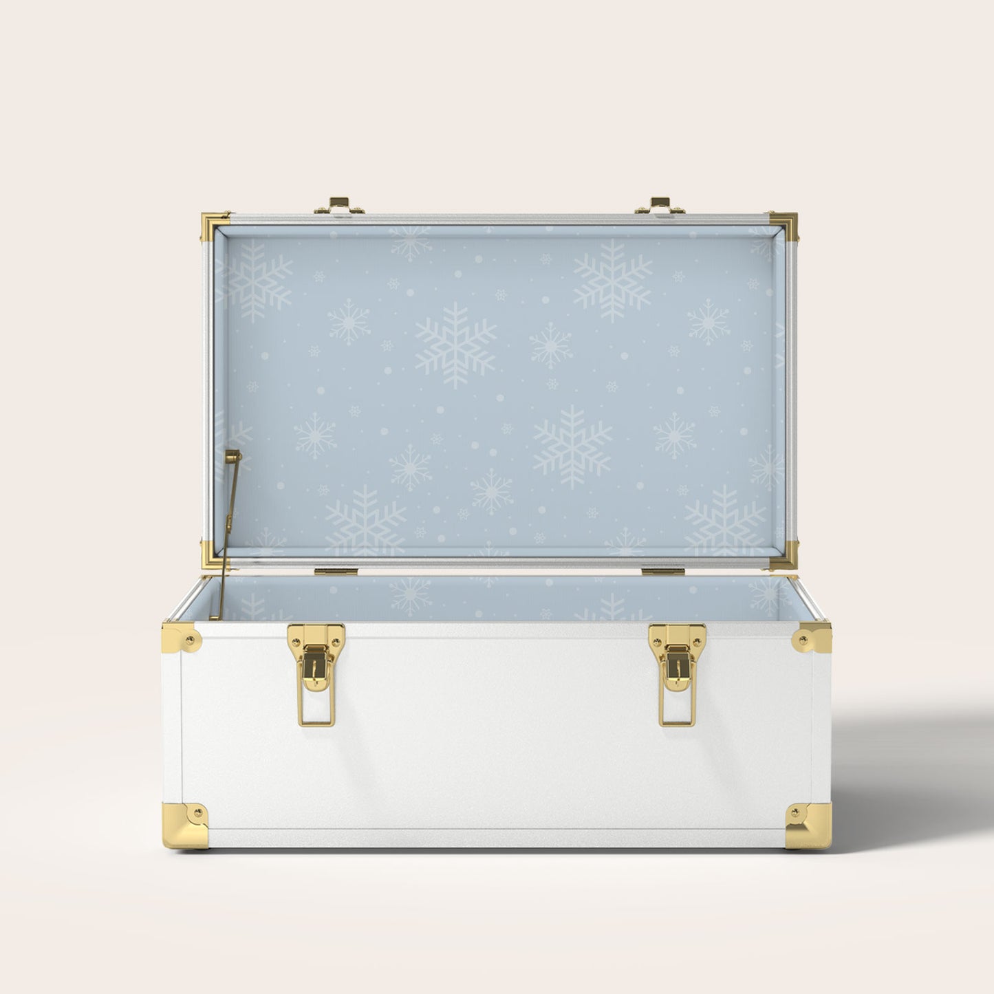 White trunk with light blue snowflake interior pattern