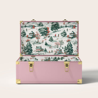 Pink trunk with a winter scene interior pattern