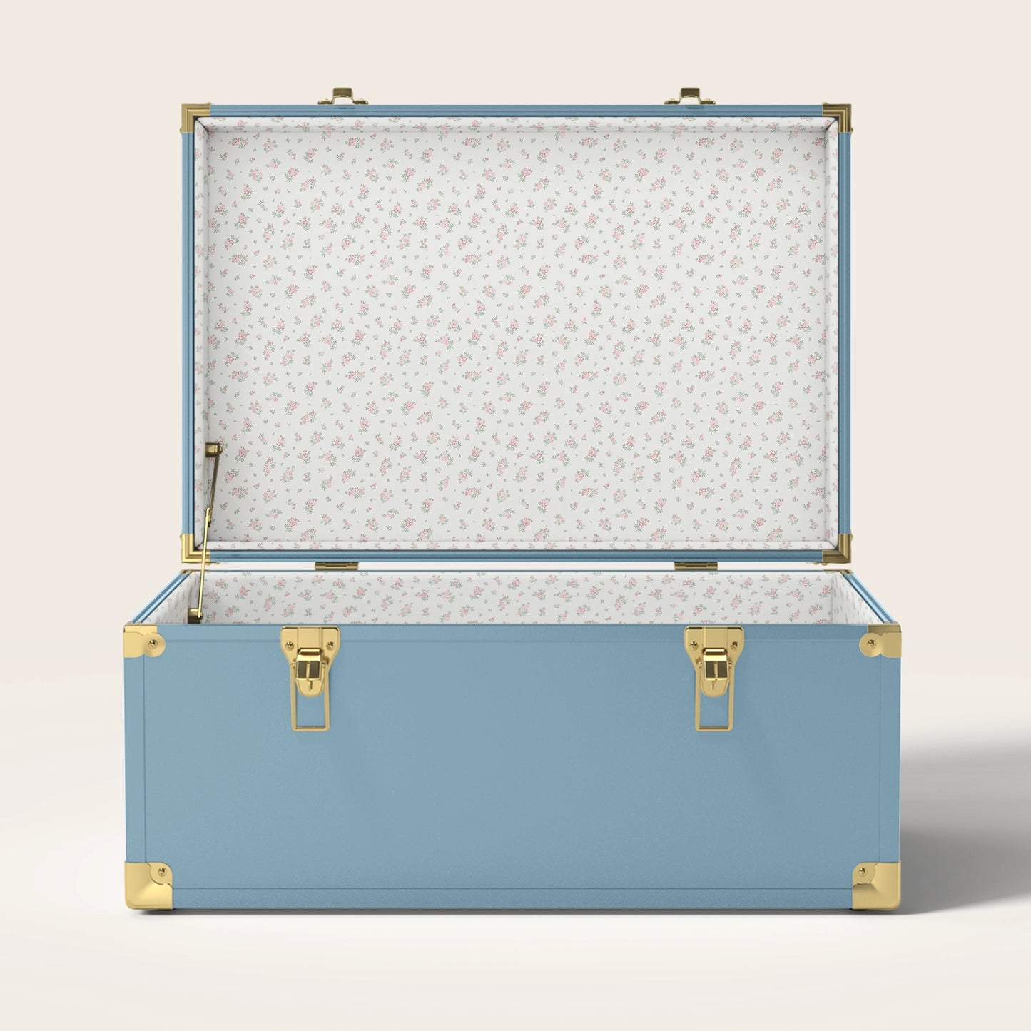 Blue trunk with floral interior pattern