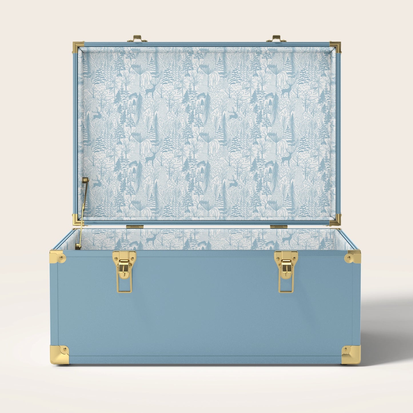 blue trunk with blue landscape interior pattern