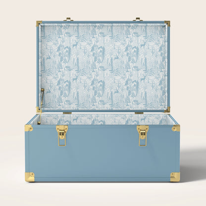 blue trunk with blue landscape interior pattern