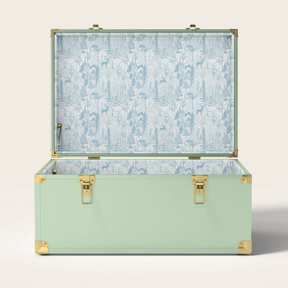 Green trunk with blue landscape interior pattern