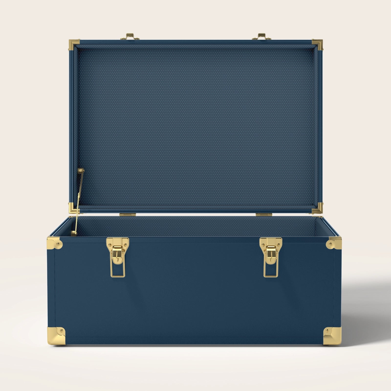 Navy trunk with navy dot interior pattern