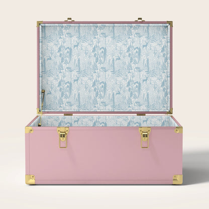 Pink trunk with blue landscape interior pattern