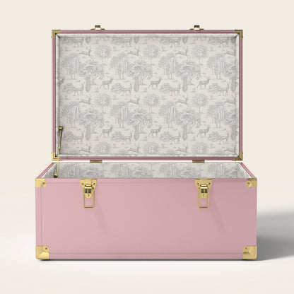 Pink trunk with cream landscape interior pattern