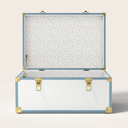 Blue and white trunk with floral interior pattern