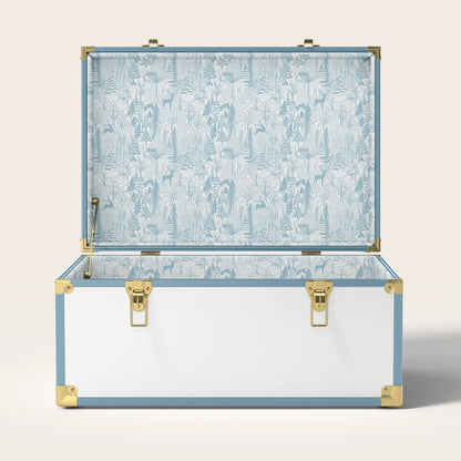 Blue and white trunk with blue landscape interior pattern