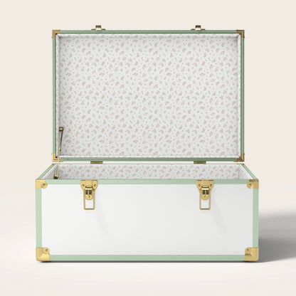 Green and white trunk with floral interior pattern