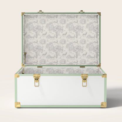 Green and white trunk with cream landscape interior pattern