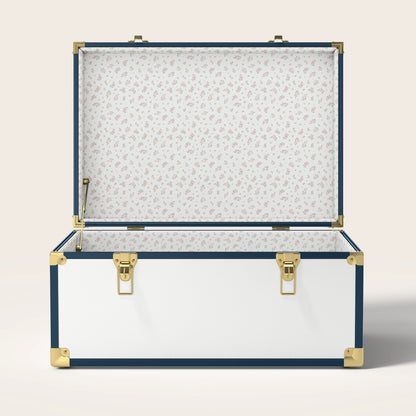 Navy and white trunk with floral interior pattern