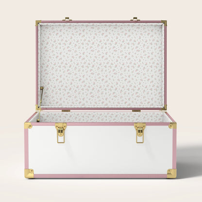 Pink and white trunk with floral interior pattern