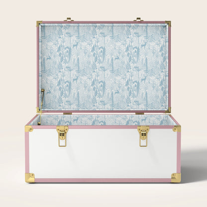 Pink and white trunk with blue landscape interior pattern