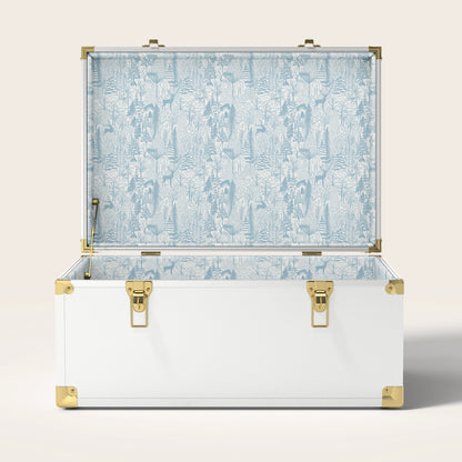 White trunk with blue landscape interior pattern