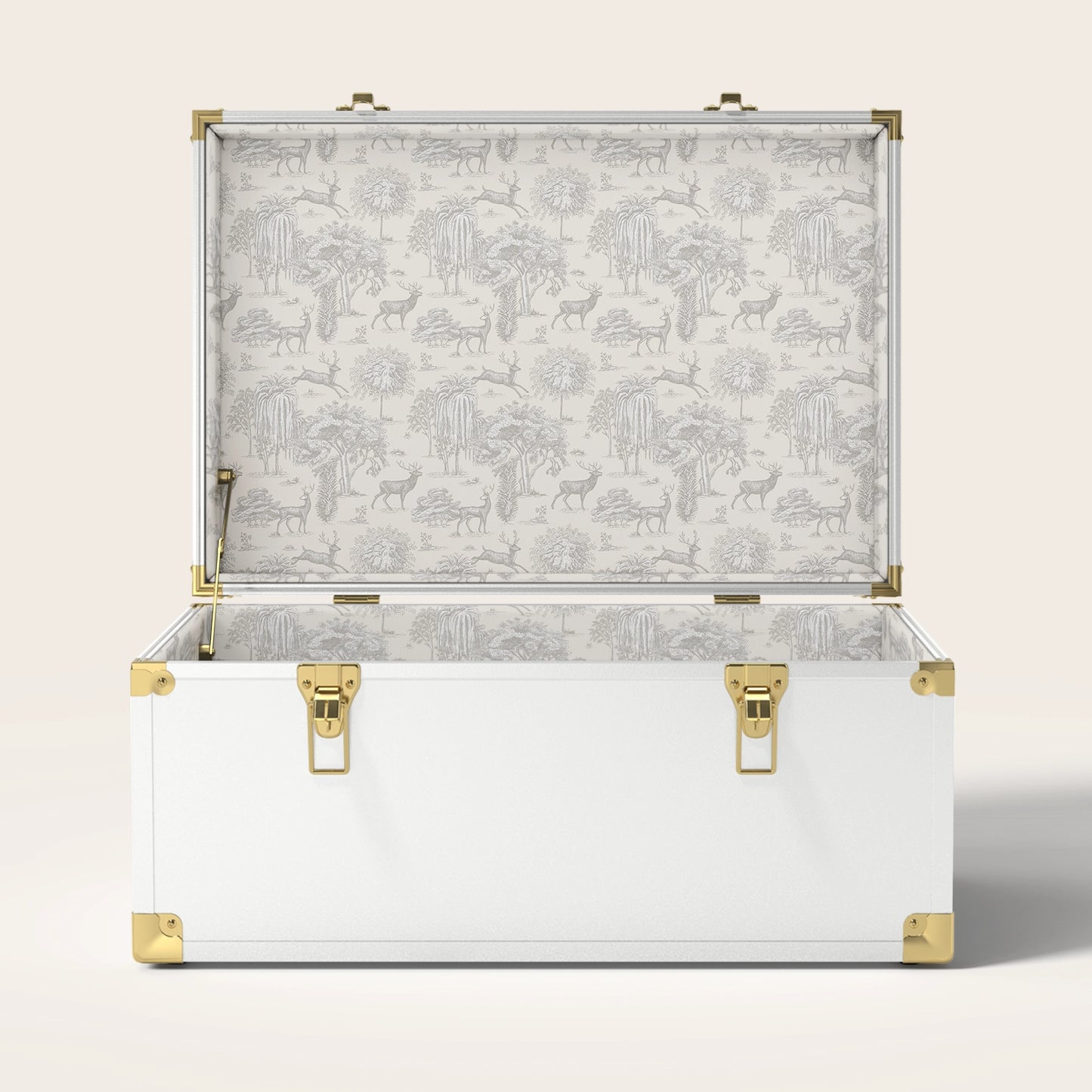 White trunk with cream landscape interior pattern