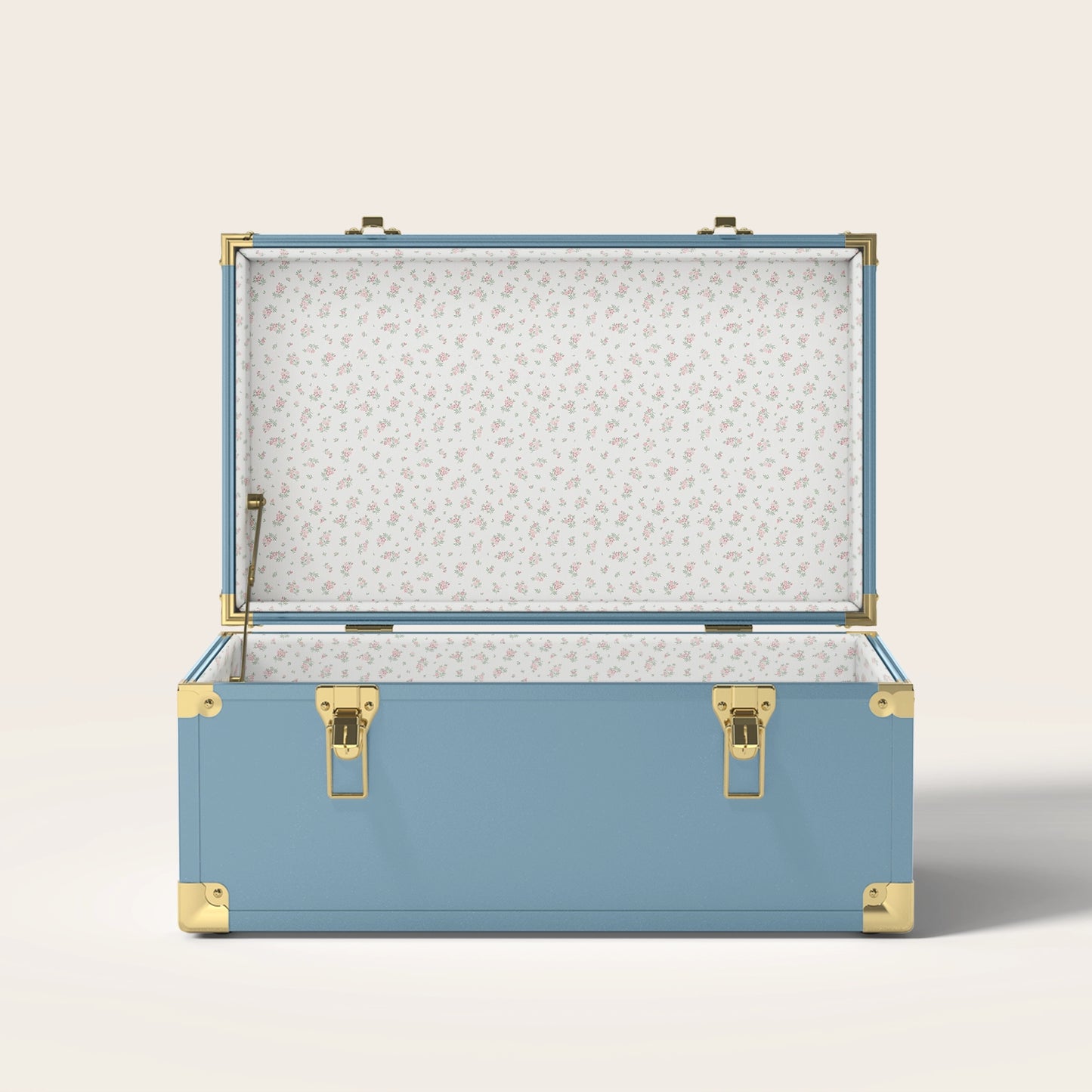 Blue trunk with floral interior pattern