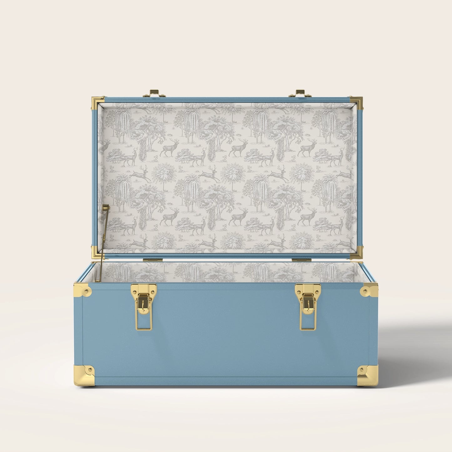 Blue trunk with tan nature interior pattern