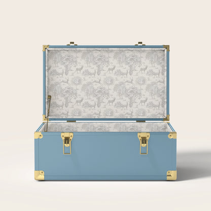 Blue trunk with tan nature interior pattern