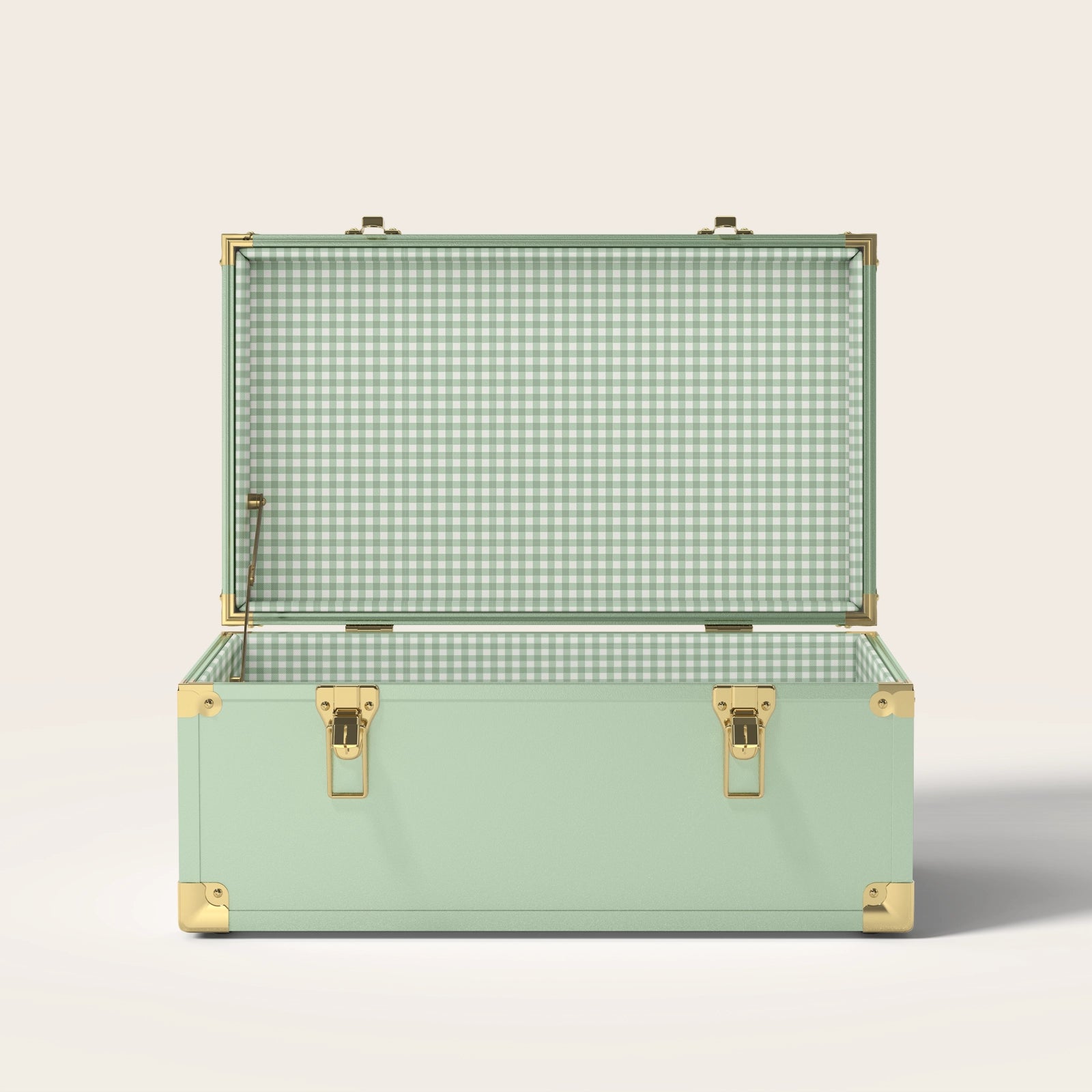 Green trunk with green gingham interior pattern