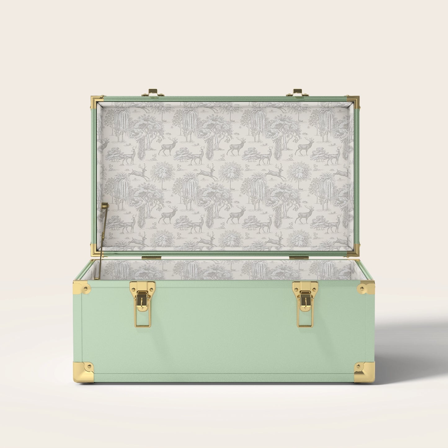 Green trunk with tan nature interior pattern