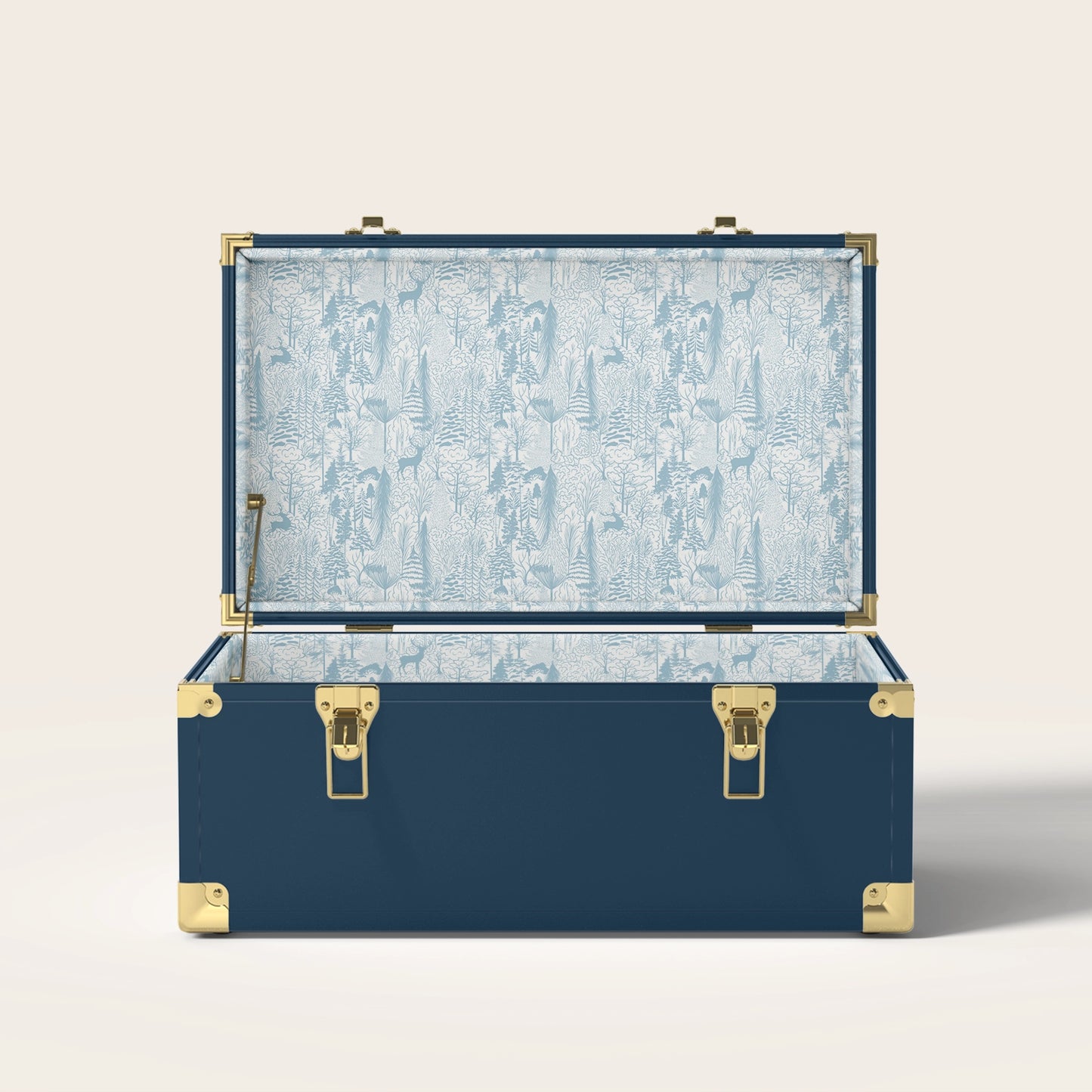 Navy trunk with blue landscape pattern