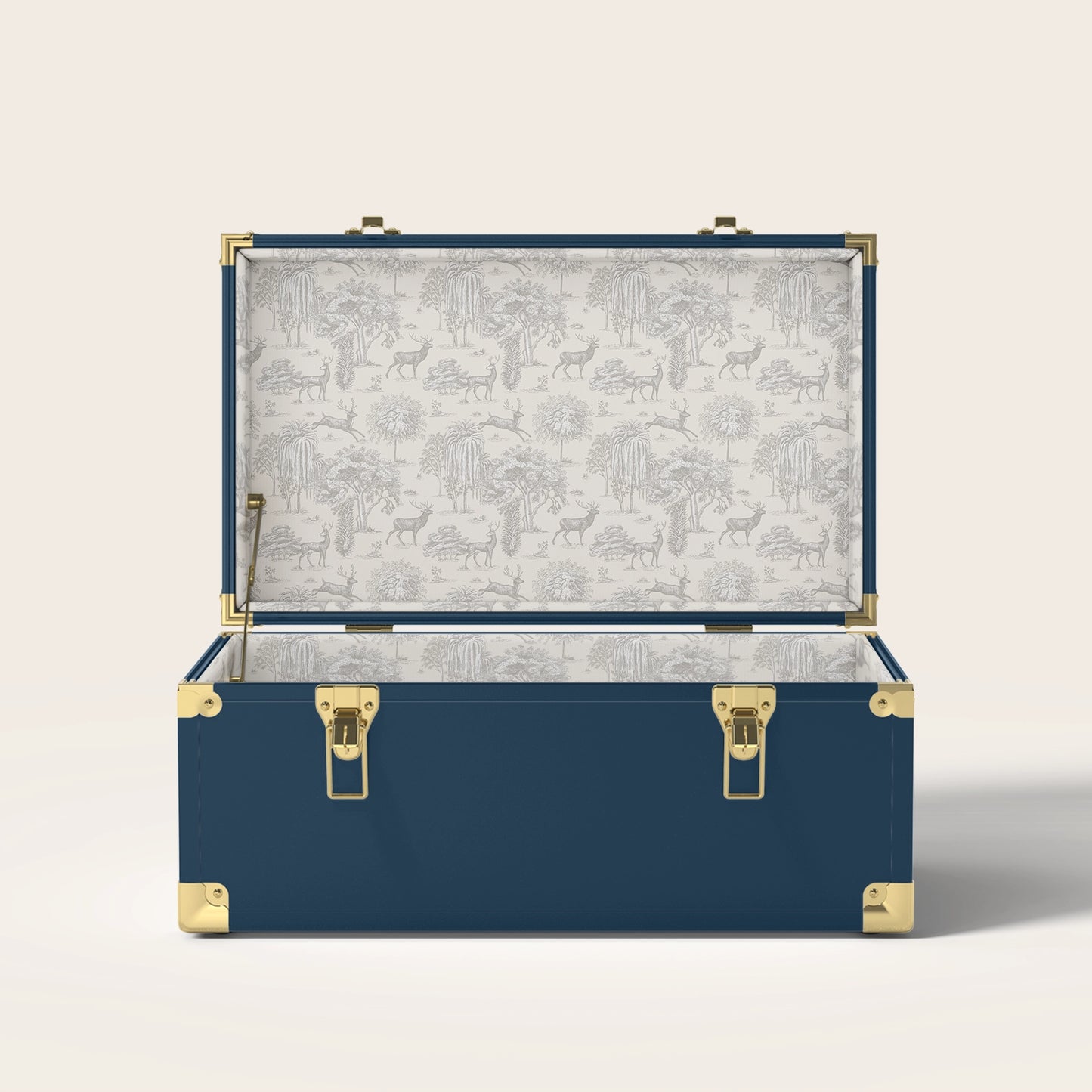 Navy trunk with tan nature interior pattern