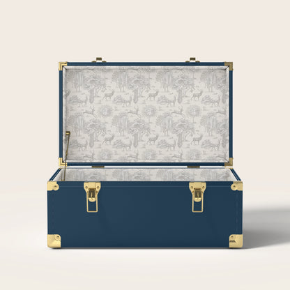 Navy trunk with tan nature interior pattern