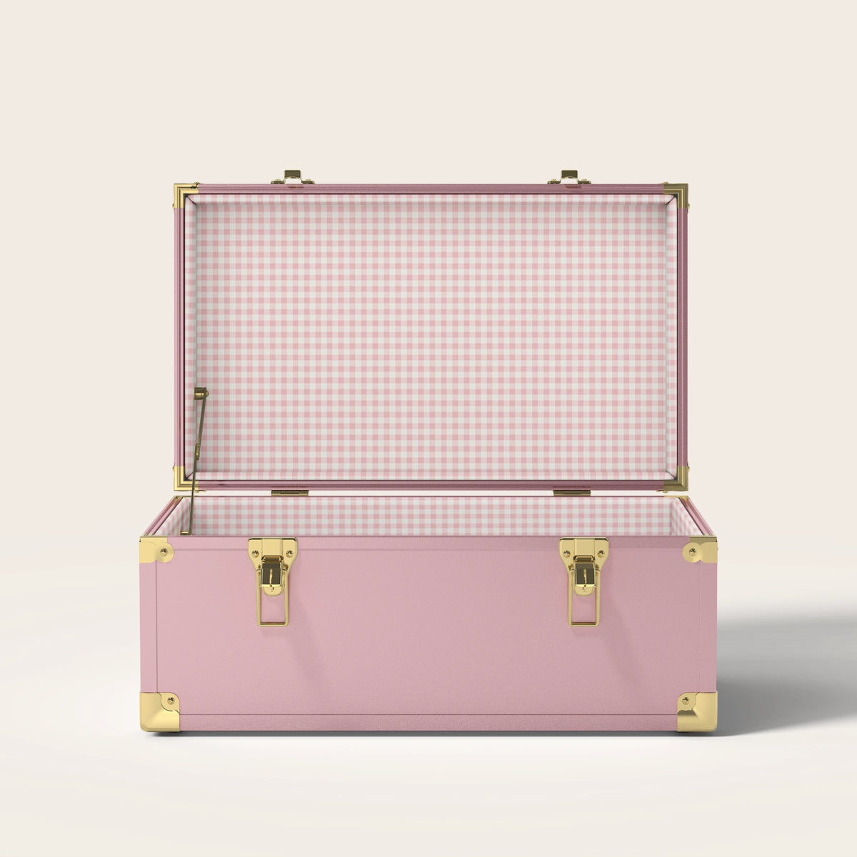 Pink trunk with pink gingham interior pattern