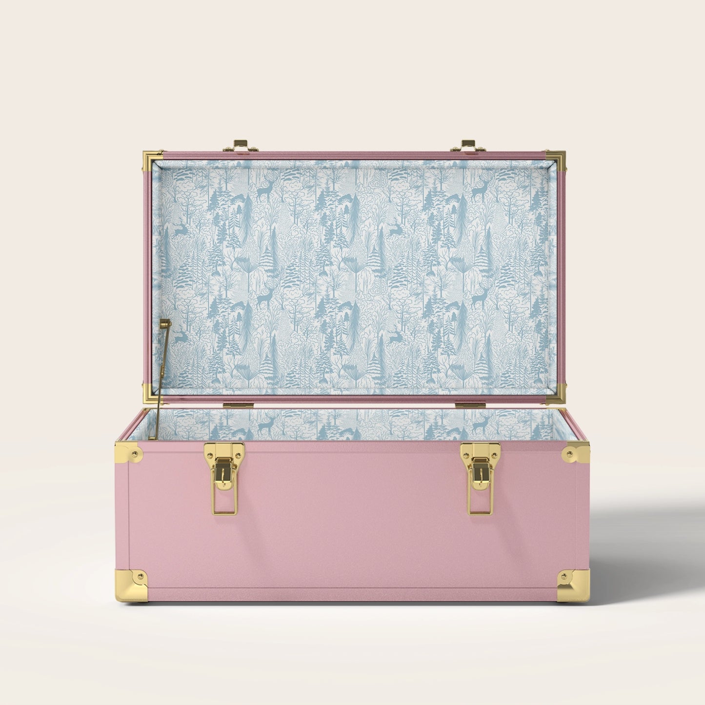 Pink trunk with blue nature interior pattern