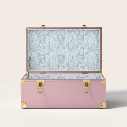 Pink trunk with blue nature interior pattern
