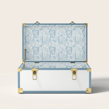 Blue and white trunk with blue landscape interior pattern