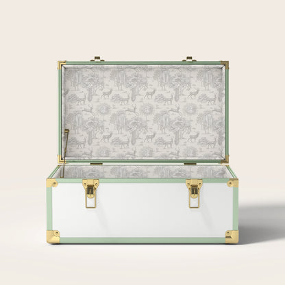Green and white trunk with cream landscape interior pattern