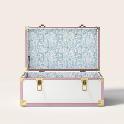 Pink and white trunk with blue landscape interior pattern