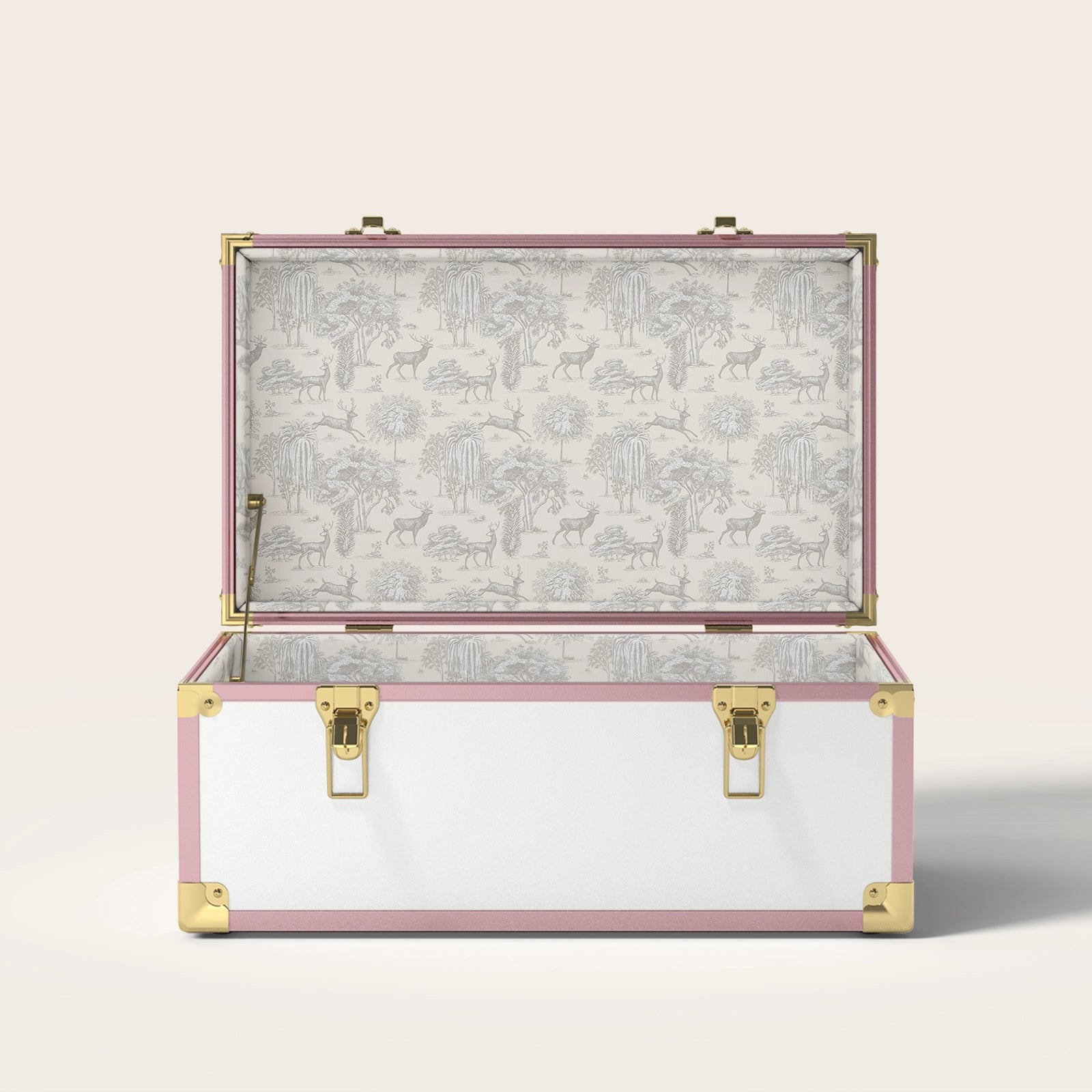 Pink and white trunk with tan nature interior pattern