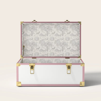 Pink and white trunk with tan nature interior pattern