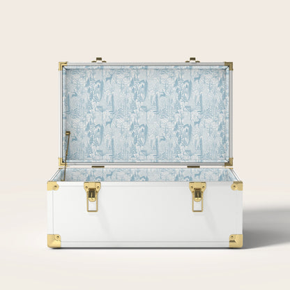 White trunk with blue landscape interior pattern