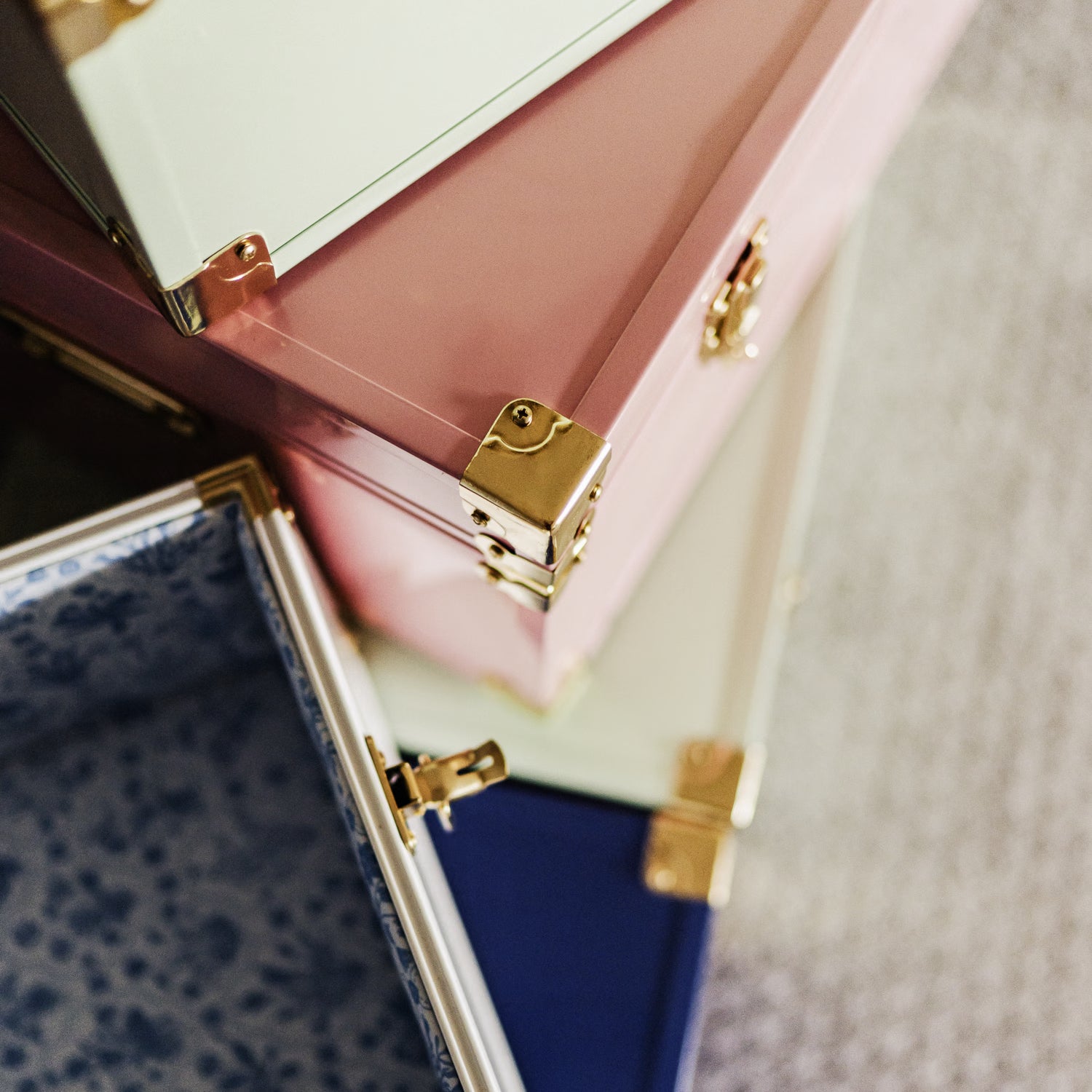 Close-up of several trunks stacked up.